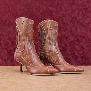 Zimmermann Women Topstiched Brown Ankle Fashion Leather Boots sz 7US EUR37